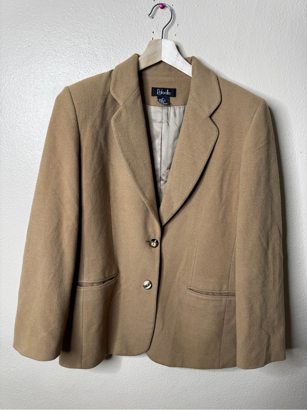 Rafaella Blazer Womens 10 Camel Wool Cashmere Blend Two Button Career Workwear